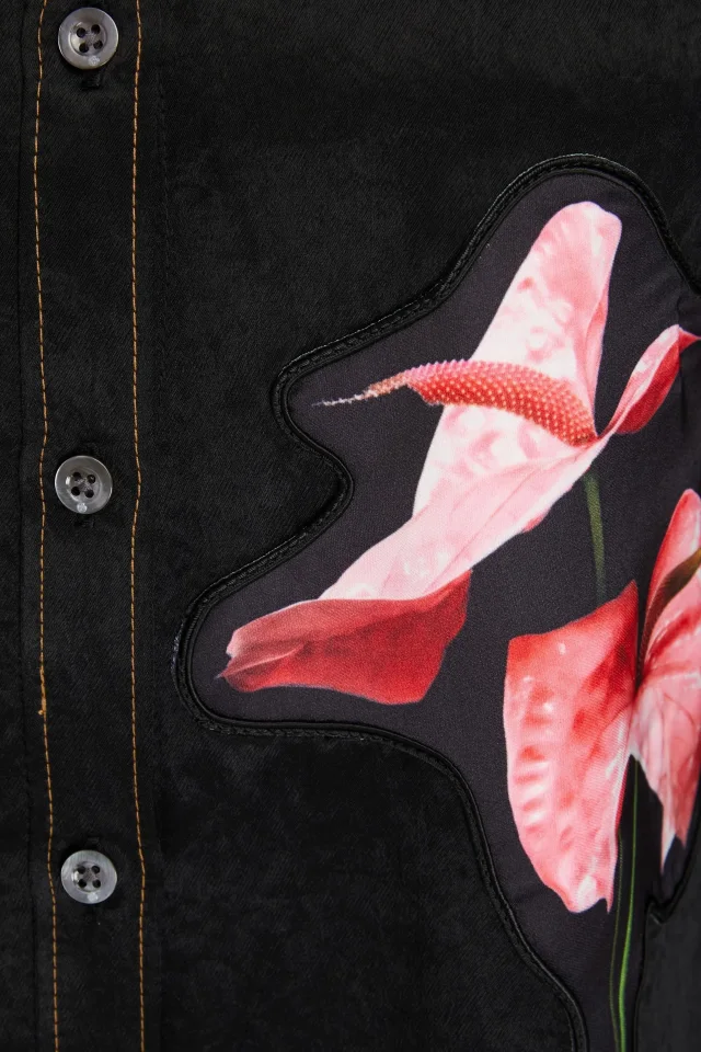 3.1 Phillip Lim Appliquéd Satin Shirt in Black, photo 4 of 4 from THE OUTNET