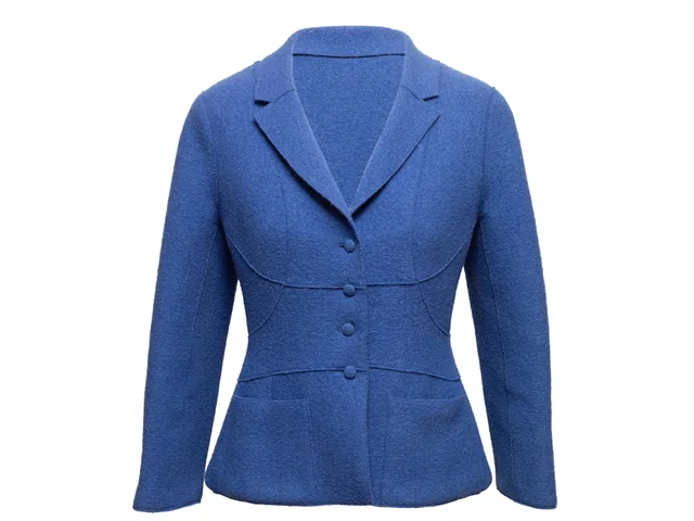 Vintage Blue Chanel Wool Blazer Size FR 40 in Blue Wool from Designer Revival