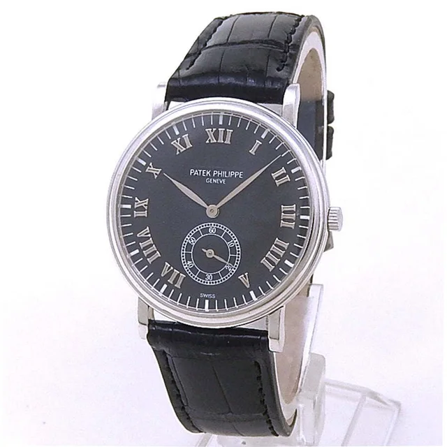 Patek Philippe Calatrava Hand Wind Black Dial Mens Watch 5022 in silver|black|gray Leather from Jomashop.com