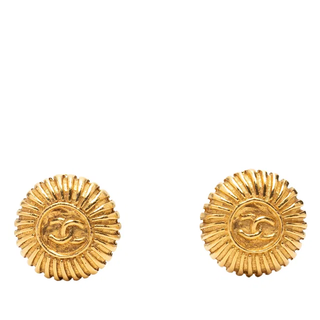 Gold Chanel CC Gold Plated Round Clip On Earrings in Gold from Designer Revival
