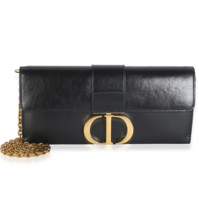 Dior Black Calfskin Leather Montaigne 30 Chain Clutch in Black Calfskin from myGemma