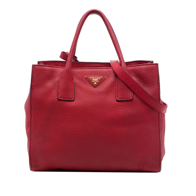 Red Prada Vitello Daino Open Convertible Tote Satchel in Red Leather from Designer Revival