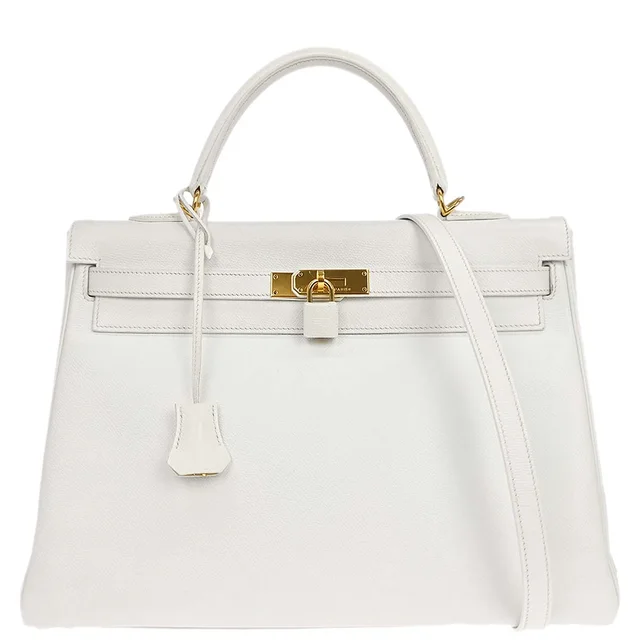 Hermès White Epsom Kelly 35 Retourne 2way Shoulder Handbag in White Epsom leather from AMORE Vintage Tokyo