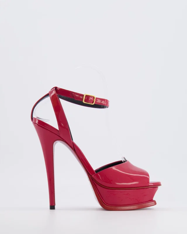 Saint Laurent Cherry Red Patent Leather Heeled Platform Sandals Size EU 37.5 in Red Patent leather from Sellier