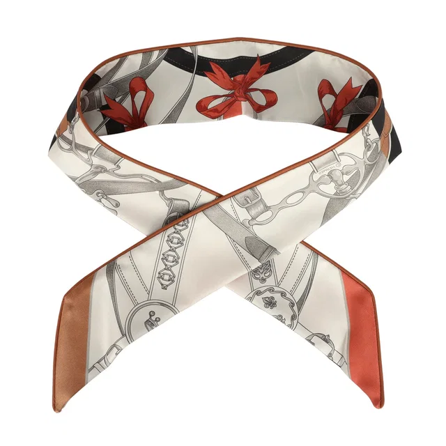 Hermès "La Promenade Du Matin Forever" Barenia, Brique, Black Leather Trim Silk Twilly in Black Silk from Madison Avenue Couture