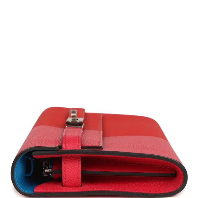 Hermès Kelly Wallet To Go Casaque Rouge De Coeur, Rose Extreme, Bleu Zanzibar Epsom Palladium Hardware in Red Epsom leather from Madison Avenue Couture, photo 4 of 9