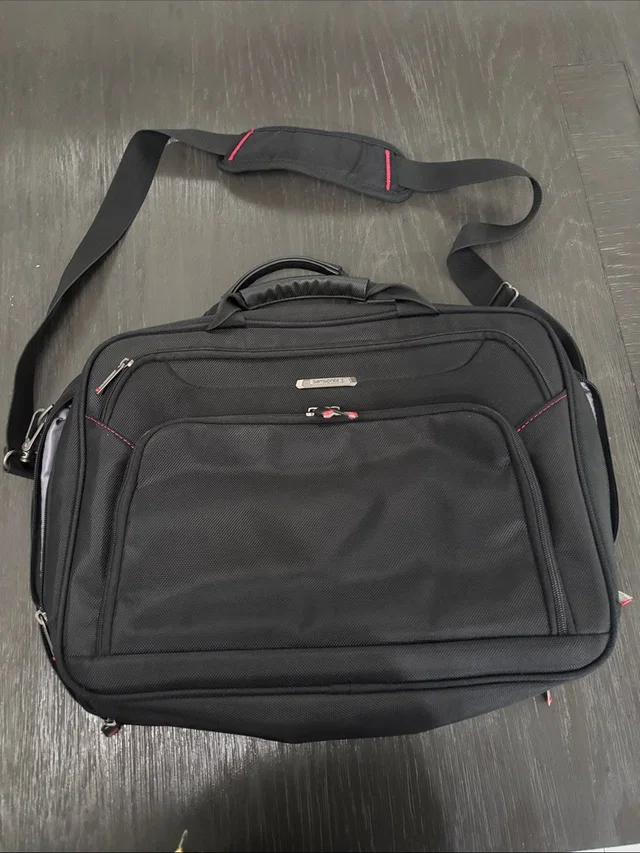 Samsonite Black Laptop Briefcase With Red Stitch Accents in black|red from Poshmark