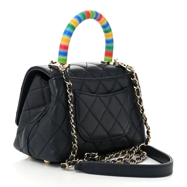 Chanel Quilted Extra Mini Rainbow Coco Handle Flap Navy Blue in Navy Goatskin from FASHIONPHILE, photo 3 of 11