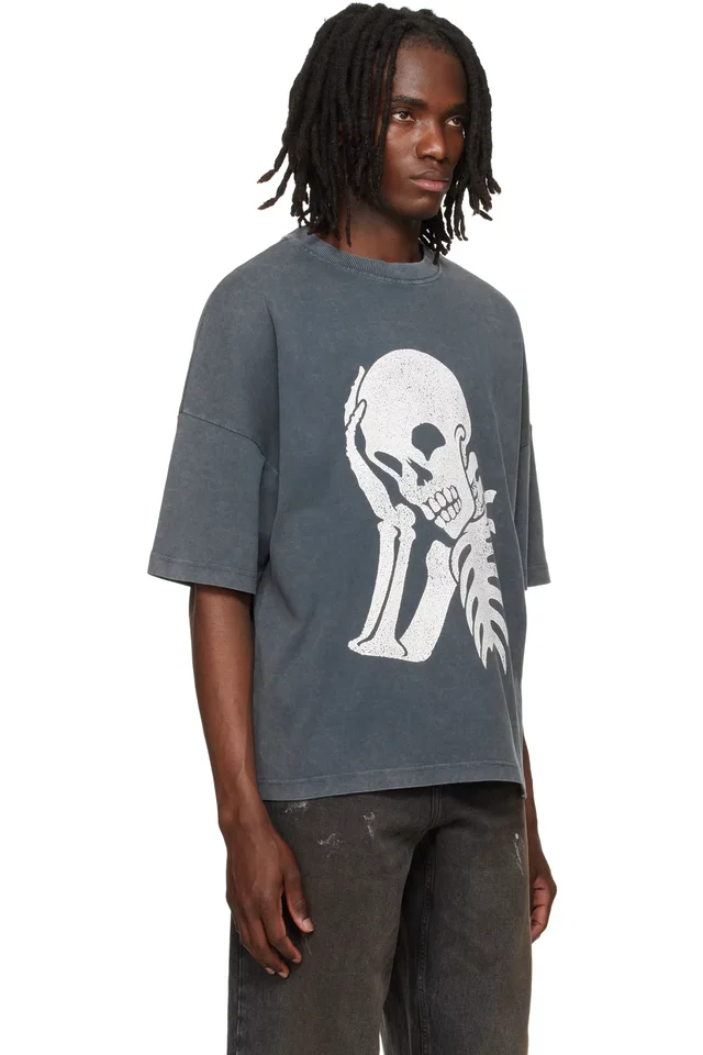 Palm Angels Gray Skull Loose T-shirt, photo 2 of 4 from SSENSE