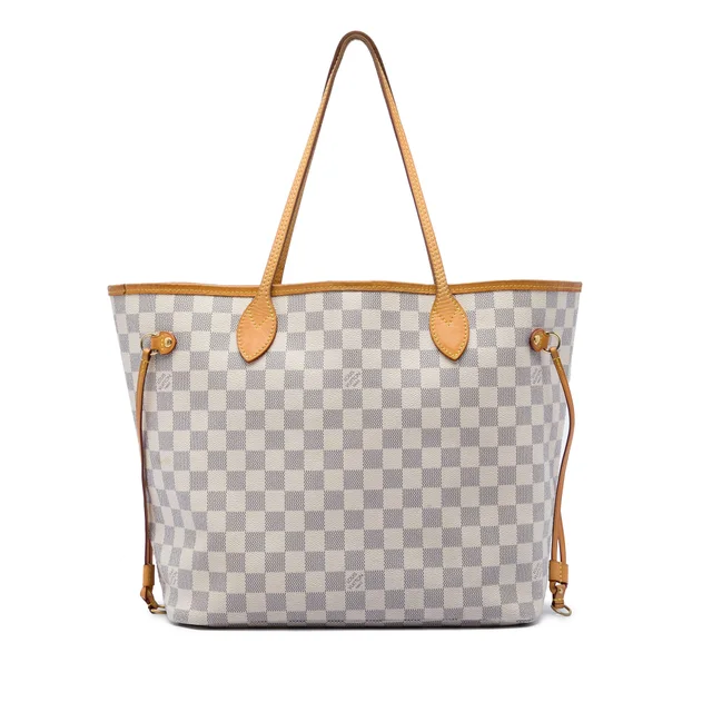 White Louis Vuitton Damier Azur Neverfull MM Tote Bag in White Canvas from Designer Revival