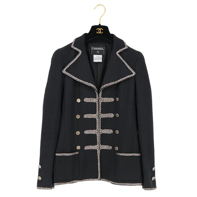 Chanel Coco Button Jacket Black Silver Cotton 38 06P Rtw in Black from Luxury Promise
