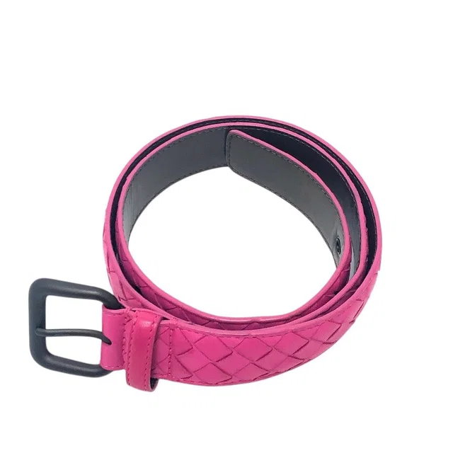 Bottega Veneta Belt Intrecciato Leather Pink in Pink Woven leather from The Reluxe