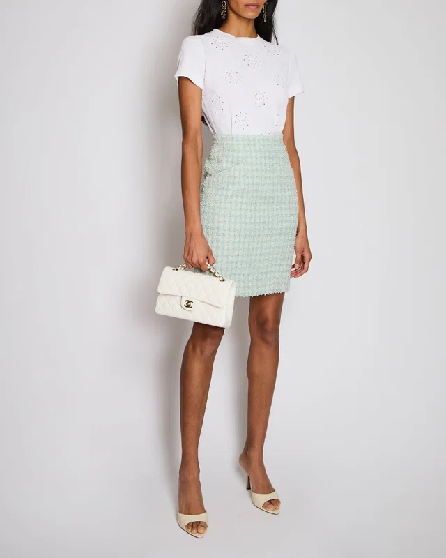 Chanel 20/P Turquoise and Gold Tweed Iridescent Skirt with Pockets and CC Button Detail FR 34 (UK 6) in Blue Tweed from Sellier