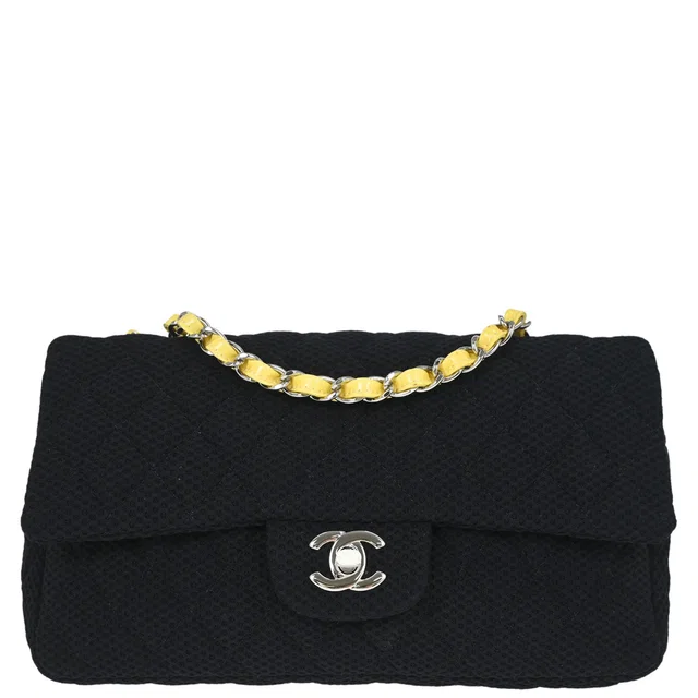 Chanel 2009-2010 Black Canvas Classic Single Flap Shoulder Bag in Black Canvas from AMORE Vintage Tokyo