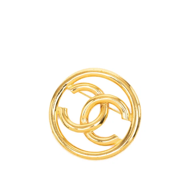 Gold Chanel CC Gold Plated Round Brooch in Gold from Designer Revival