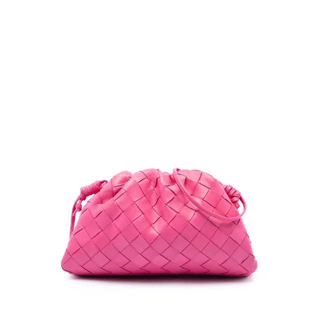 Pink Bottega Veneta Nappa Intrecciato The Mini Pouch Crossbody in Pink Nappa leather from Designer Revival
