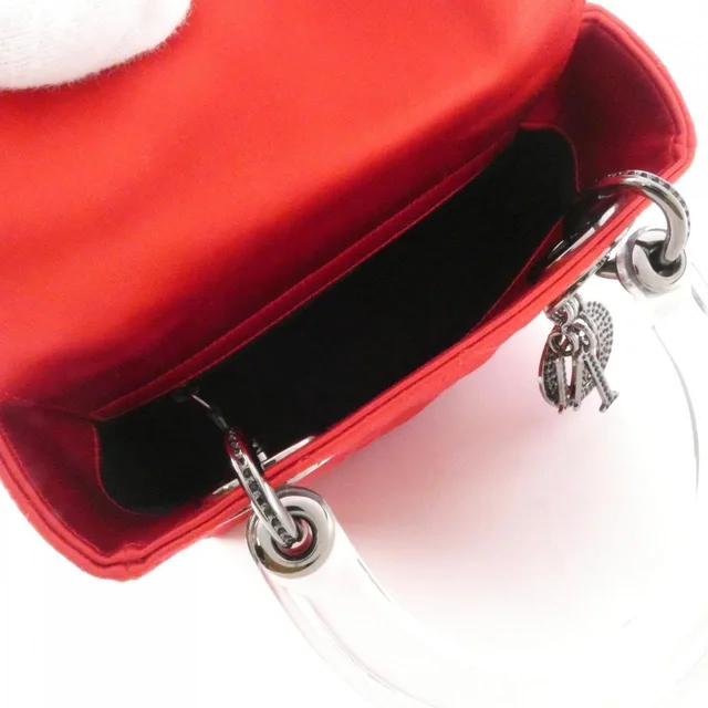 Christian Dior Lady Dior bag in RED+CLEAR(レッド+クリア) / SILVER(シルバー)金具 サテン from KOMEHYO, photo 7 of 8