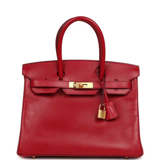 Hermès Birkin 30 Rouge Vif Tadelakt Gold Hardware in Red Goatskin from Madison Avenue Couture