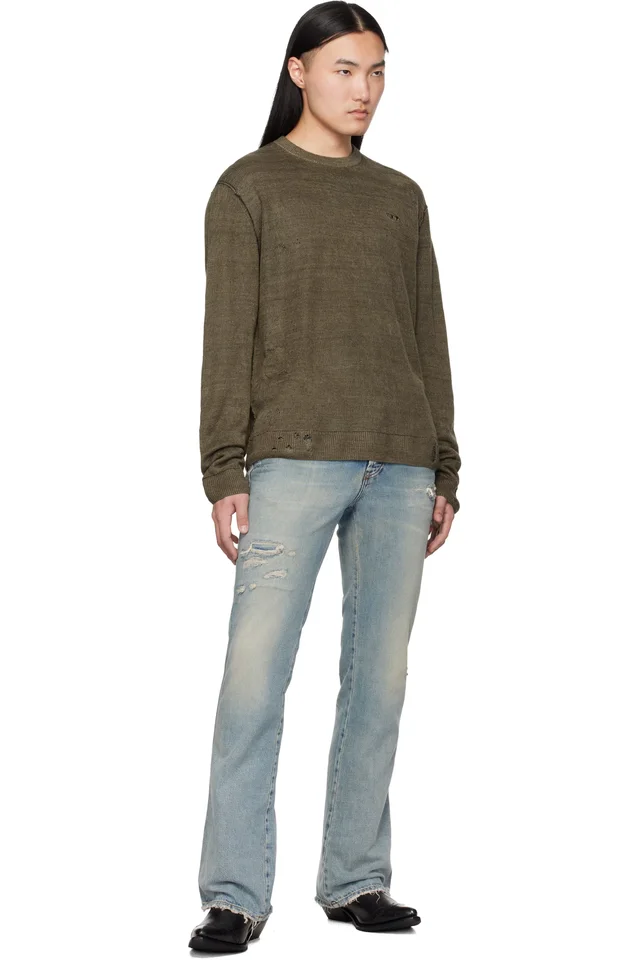Diesel Khaki Destroyed Linen Sweater, photo 4 of 4 from SSENSE