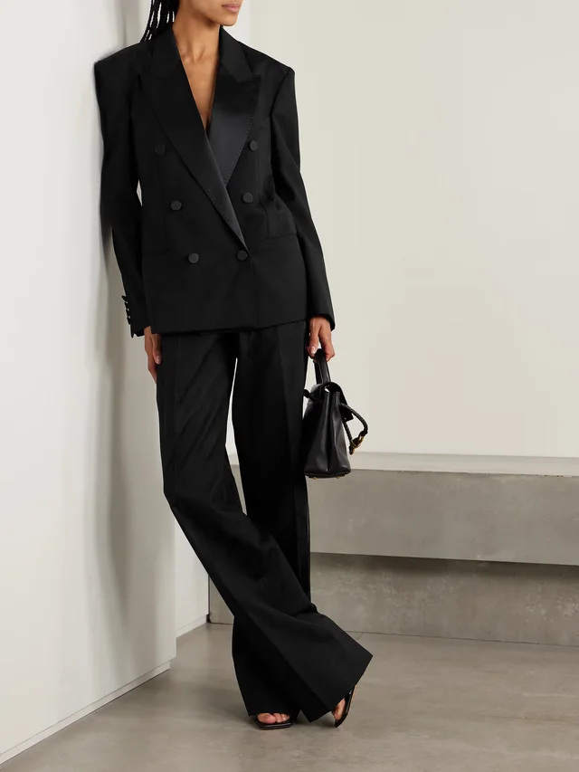 STELLA MCCARTNEY Oversized double-breasted satin-trimmed wool blazer in Black, photo 2 of 2 from NET-A-PORTER (Canada)