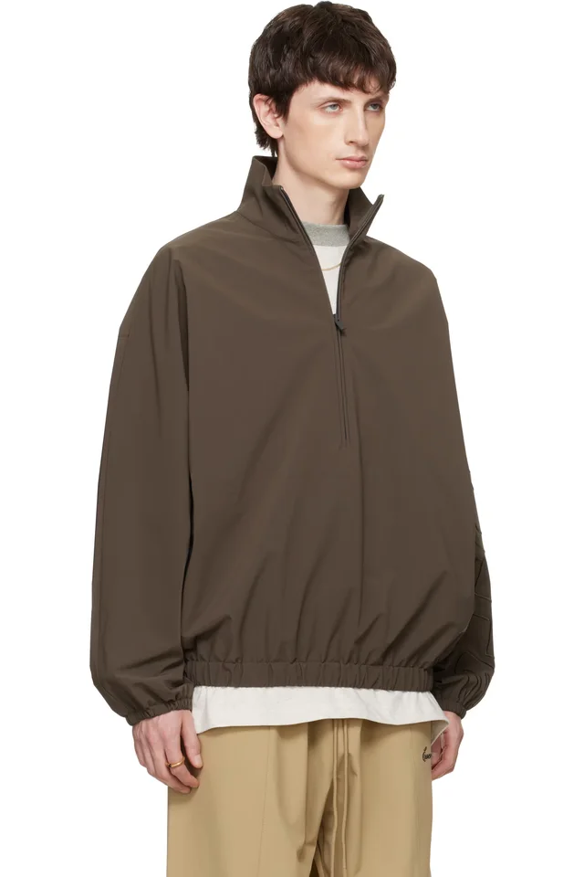 Fear of God ESSENTIALS Brown Active Trace Half Zip Track Jacket, photo 2 of 3 from SSENSE