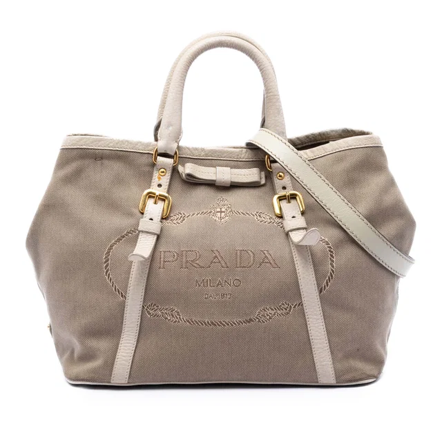 Brown Prada Canvas Canapa Logo Satchel in Brown Canvas from Designer Revival
