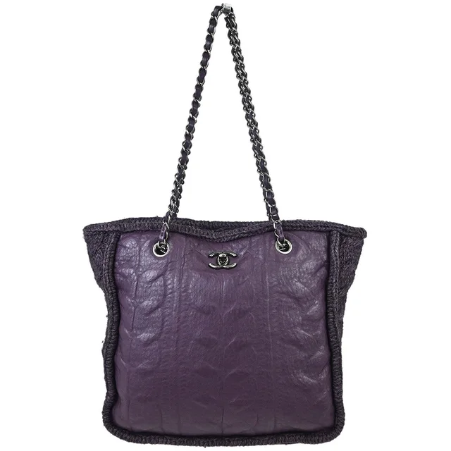 Chanel 2013-2014 Purple Lambskin Knit Tote Handbag in Purple Lambskin from AMORE Vintage Tokyo