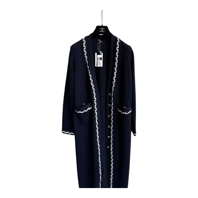 Chanel Blue Long Cashmere Cardigan #34 in Blue Cashmere from Luxury Promise
