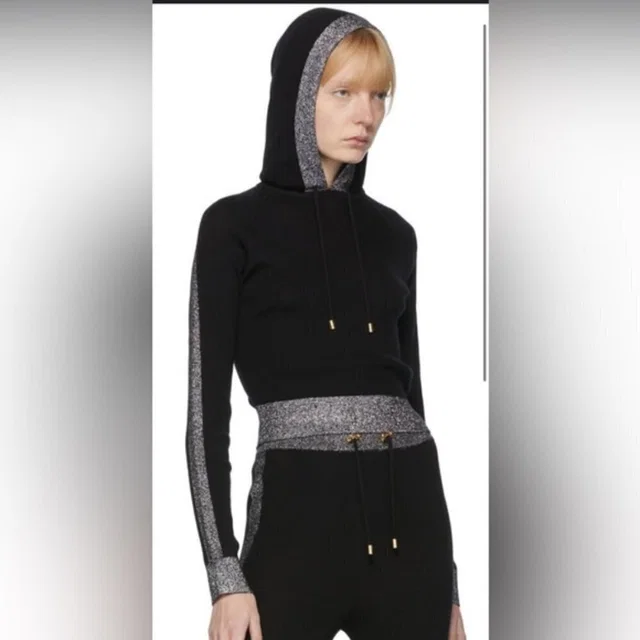 Balmain Lurex Striped Cropped Knit Hoodie Sz 40 in silver|black|gray Silk from Poshmark