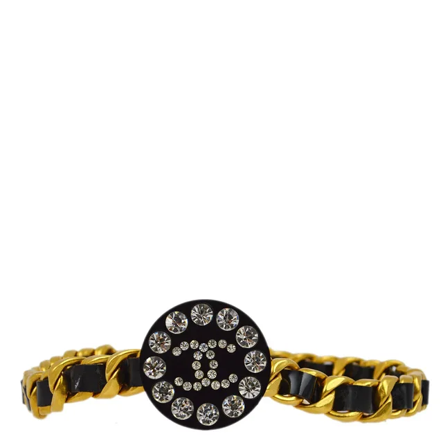 Chanel Gold Black Chain Belt Rhinestone 95P Small Good in Black Patent leather from AMORE Vintage Tokyo