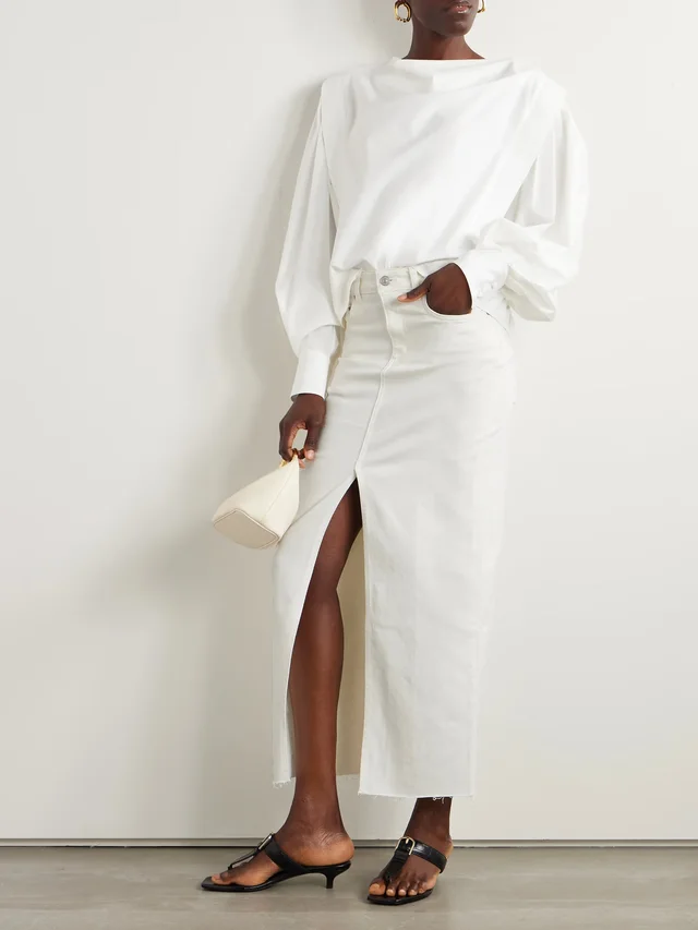 SALON 1884 + NET SUSTAIN Orlan frayed denim maxi skirt in White, photo 2 of 2 from NET-A-PORTER (Canada)