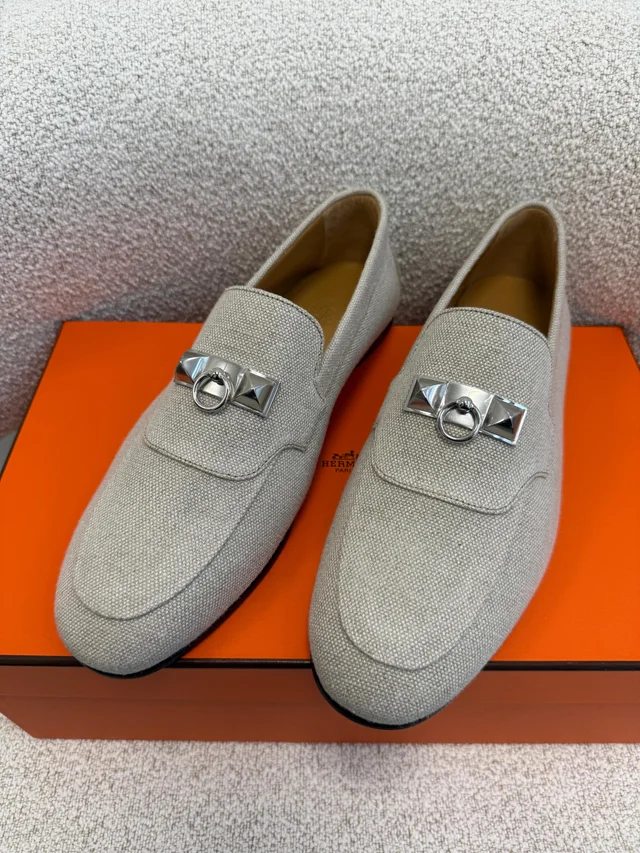 HK LOCATED*HERMÈS BLAISE LOAFER Beige- Size 41 in Beige Canvas from Luxury Promise