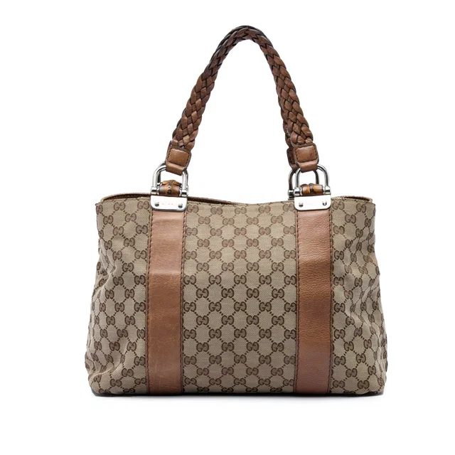 Beige Gucci Medium GG Canvas Bamboo Libeccio Tote in Beige Canvas from Designer Revival, photo 1 of 1