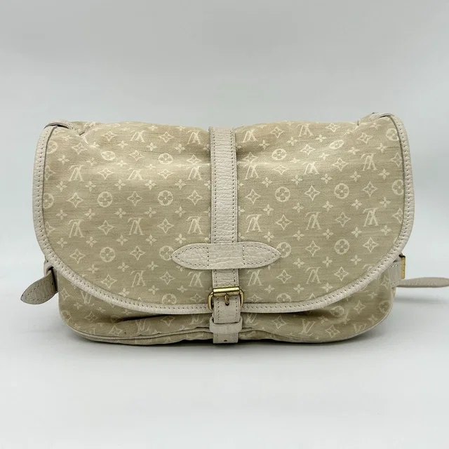Louis Vuitton Monogram Mini Lin Saumur 30 Crossbody Shoulder Bag Dune White in White Canvas from The Reluxe