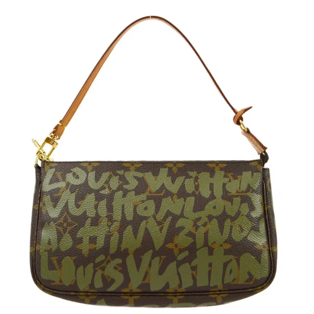 Louis Vuitton 2001 Khaki Graffiti Pochette Accessoires Handbag M92191 in Green Canvas from AMORE Vintage Tokyo
