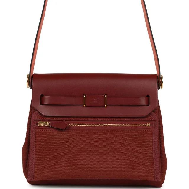 Hermès Herbag Zip 20 Mini Rouge H Toile Militaire Canvas and Vache Hunter Gold Hardware in Burgundy Canvas from Madison Avenue Couture, photo 4 of 10