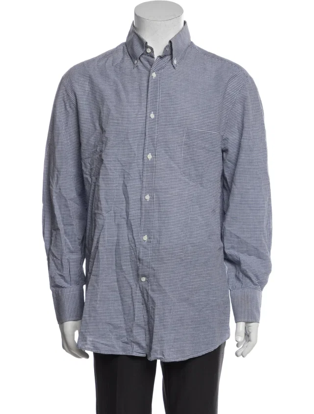 Brunello Cucinelli Plaid Print Long Sleeve Dress Shirt in blue from The RealReal