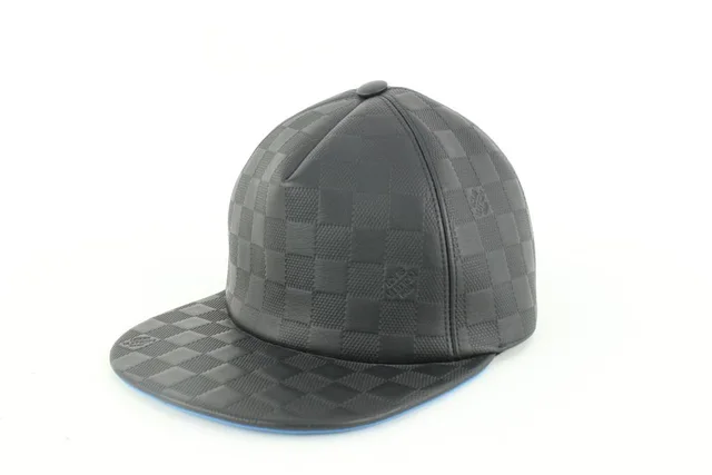 Louis Vuitton 21FW Black x Blue Leather Damier Infini Baseball Cap Hat in Black Leather from Bagriculture