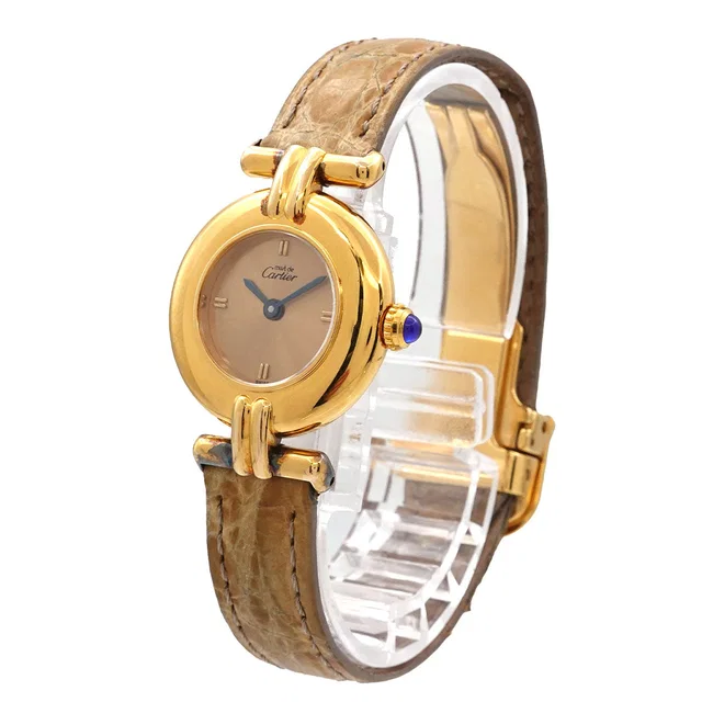 Cartier Must de Colisee Vermeil W1008554 Vintage Ladies Watch Gold SV925 Quartz Watch Must de Colisee in Gold Crocodile from Luxury Promise