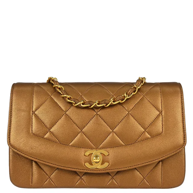 Chanel 1991-1994 Metallic Bronze Lambskin Small Diana Shoulder Bag in Lambskin from AMORE Vintage Tokyo