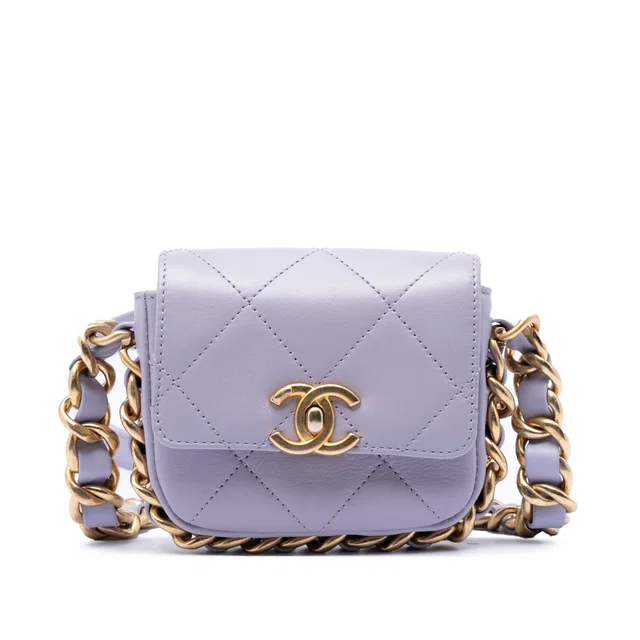 Purple Chanel Mini Quilted Calfskin Framing Chain Flap Crossbody Bag in Purple Calfskin from Designer Revival