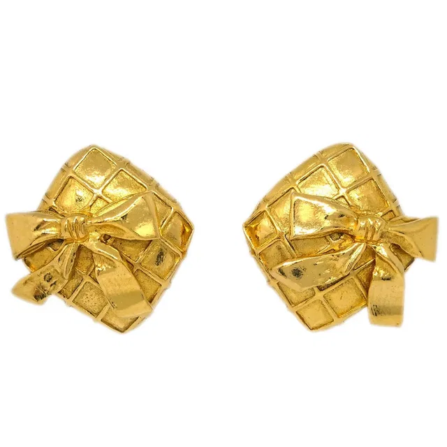 Chanel Rhombus Bow Earrings Clip-On Gold in Gold from AMORE Vintage Tokyo