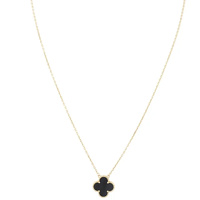 Van Cleef & Arpels Vintage Alhambra Onyx 18k Yellow Gold Pendant Necklace in Yellow from Luxe.It.Fwd