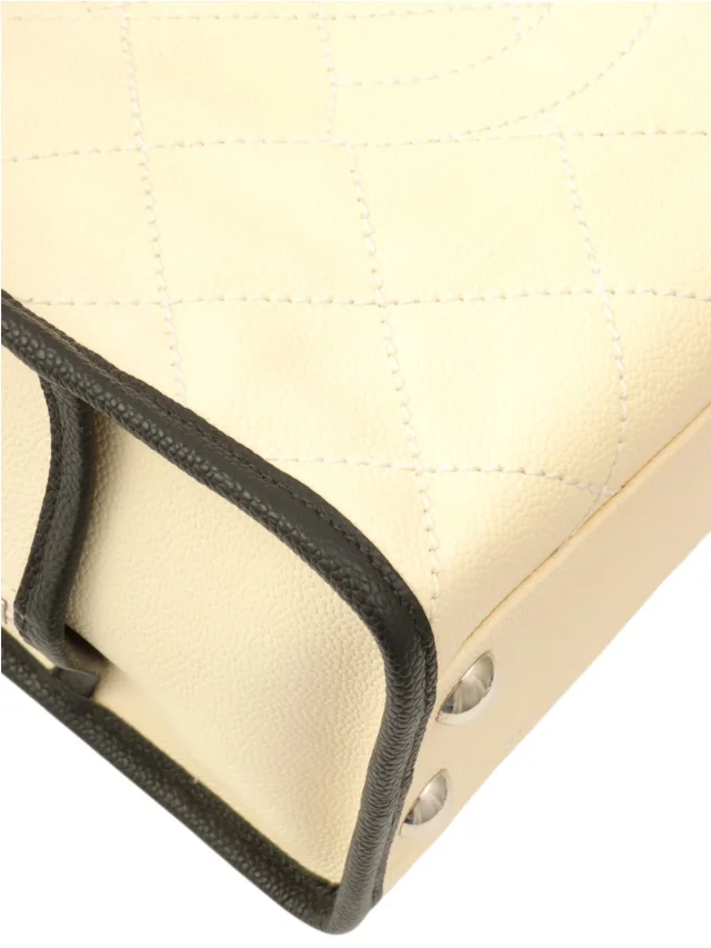 Chanel Around 2014 Made Caviar Skin Deauville Bowling 2-way Bag Ivory in White Caviar leather from VINTAGE QOO TOKYO, photo 8 of 12