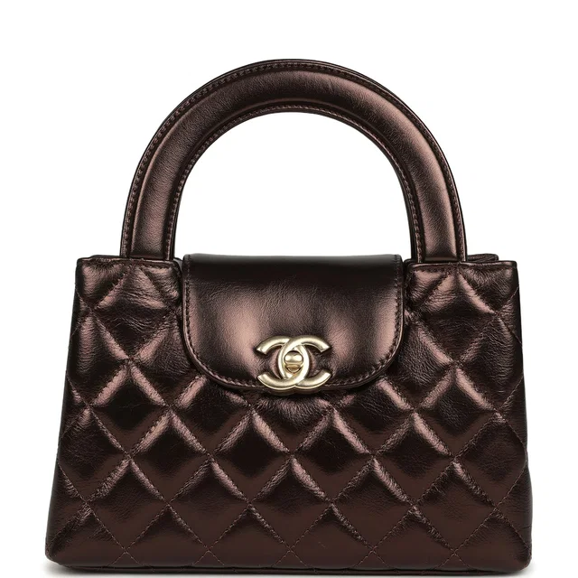 Chanel Small Kelly Shopper Metallic Dark Bronze Calfskin Brushed Light Gold Hardware in Calfskin from Madison Avenue Couture