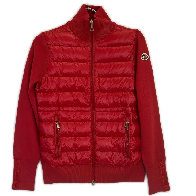 Moncler Down Paneled Tricot Cardigan Zip Up Knit Jacket XS in Nylon from The Reluxe