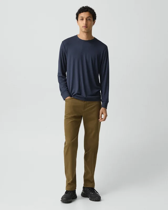 Theory Essential Long-Sleeve Tee in Anemone Modal Jersey in BALTIC 72% Modal, 23% Recycled Polyester, 5% Spandex, photo 12 of 12 from Theory