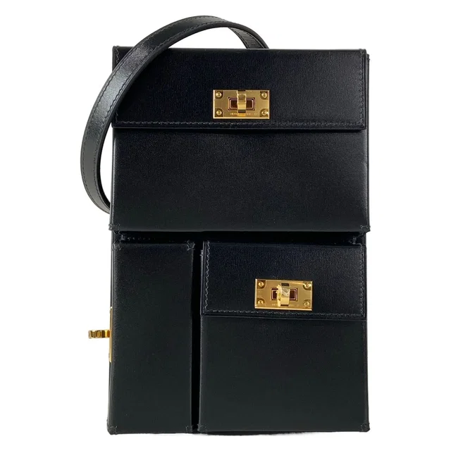 Hermès Shoulder Bag Kelly Multi Pocket to Go Black Gold in Black Box leather from The Reluxe