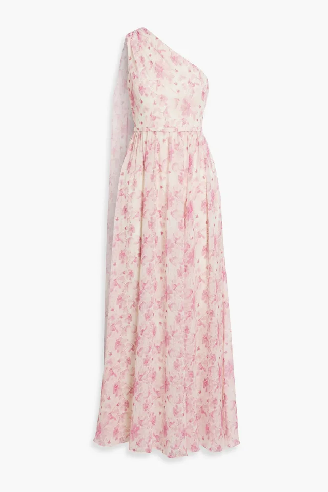 Mikael Aghal One-Shoulder Floral-Print Chiffon Maxi Dress in Pink from THE OUTNET, photo 1 of 1