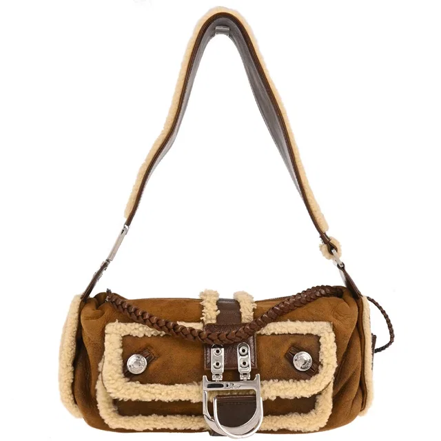 Dior Brown Mouton Flight Shearling Handbag in Brown Leather from AMORE Vintage Tokyo